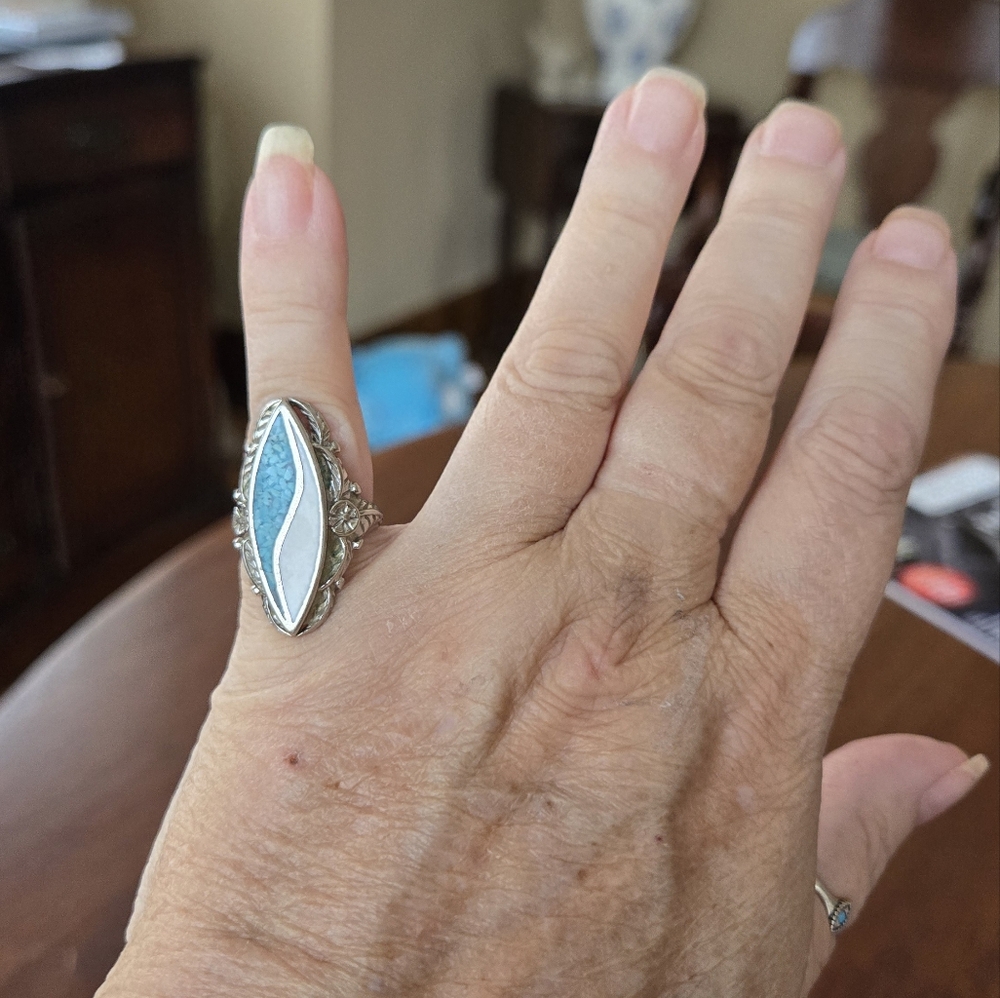 925 sterling silver ring abalone and turquoise womens size 5 new without tags